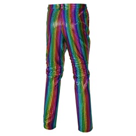 CARUHIF Men's 70s Disco Pants Metallic Sequin Straight Leg Trousers Party Dance Outfits(Z2707KCS,S)
