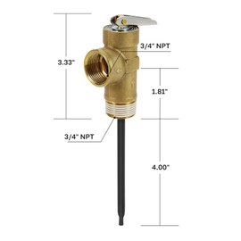 ThermoMate 3/4" NPT Temperature and Pressure Relief Valve for Water Heater, 210°F 150PSI Automatic with Extension Probe, Corrosion-Resistant Lead-Free Copper, CAS/ASME/NSF Certified