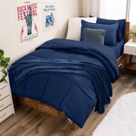 Bare Home Ultimate Bed in A Bag - Twin XL - 9 Piece - Comforter & Sheet Set, Fleece Blanket, Mattress Pad, Pillow Protector - Ultra-Soft 1800 Microfiber Bedding Set (Twin XL, Dark Blue/Dark Blue)