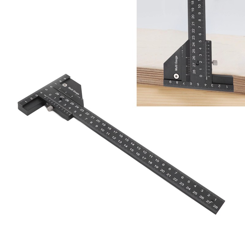 Multifunction Woodworking Ruler Aluminum Alloy T Shaped Black Measuring Marking