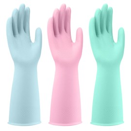 FCTTD Rubber cleaning gloves 6 Pairs Household dishwashing gloves kitchen dish gloves,Reusable.(Large,Multicolor)