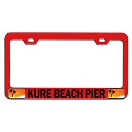 Custom Brother - Kure Beach PIER Beach Summer Surf Surfing Red Steel Auto SUV License Plate Frame License Tag Holder, J69