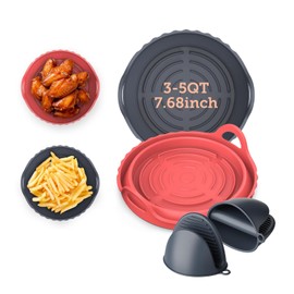 COSORI Air Fryer Silicone Liners for 3-5 Qt, Foldable 7.6 Inch Reusable Basket, Certified Food Grade Accessories, Resistant up to 450°F​, Thickened & Durable, Non-stick Dishwasher Safe, Gloves, 2 Pcs