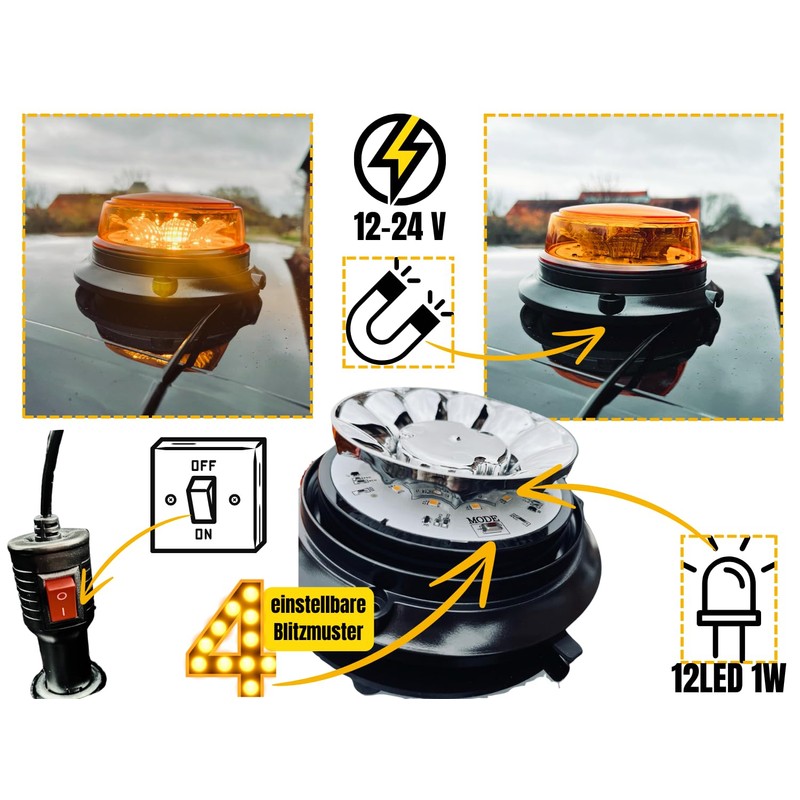 LED beacon , 4 flash patterns, 12 V, 24 V,