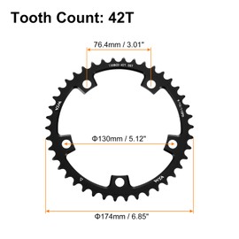 sourcing map 130BCD Bike Chainring 42T Round Narrow Wide Single Aluminum Chainring Chainwheel for Road Bike Bicycle 9/10/11 Speed Chains