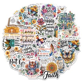 100 PCS Waterproof Bible Verse Stickers - Religious Scrapbook & Journaling Supplies for Bible Study, Water Bottles, Christian Gifts for Women Kids Teens (Floral Scripture Designs)