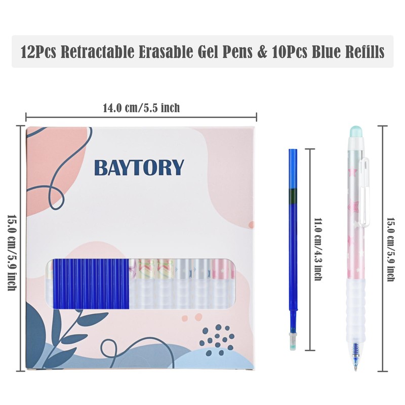 BAYTORY Erasable Pens, Retractable Fine Point 0.5mm Gel Pens with