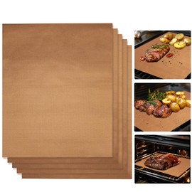 RAINFLOW Copper Grill Mats for Outdoor Grill - Set of 5 Teflon Non-Stick Grill Mat BBQ Grill Accessories Reusable and Easy to Clean Grilling Mats for Gas Grill Charcoal Grills 15.75 x 13 Inch