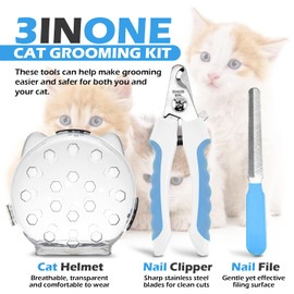 Ultimate 3-in-1 Cat Grooming Kit – Protective Cat Helmet, Precision Nail Clippers with Safety Lock & Non-Slip Grip, Bonus Nail File – Stress-Free & Safe Grooming for All Cats, Perfect Gift Cat Lovers