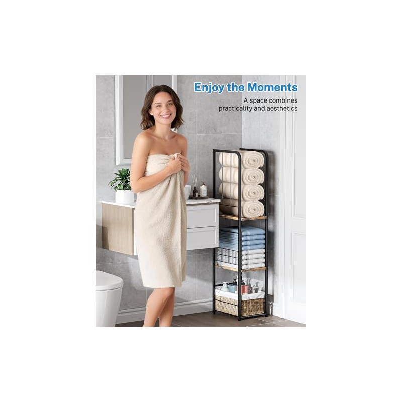 KIMBORA Narrow Towel Storage for Bathroom, 3-Tier Free Standing Bathroom