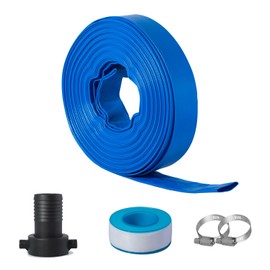 Eastrans 2 in x 50 ft Pool Backwash Hose Kit with Female NPT Adapter,Heavy Duty Discharge Pump Hose for Swimming Pool,Reinforced Pool Drain Hose with 2 Clamps and Thread Seal Tape,6 Bar