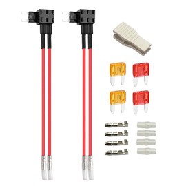KILIGEN 2pcs 12V/24V Small Dual Port Fuse Tap Circuit Add, ATM Small Piggyback Blade Fuse Holder with Dual Wire Harness, 4 Pieces (5A/10A) Small Fuse and Fuse Puller