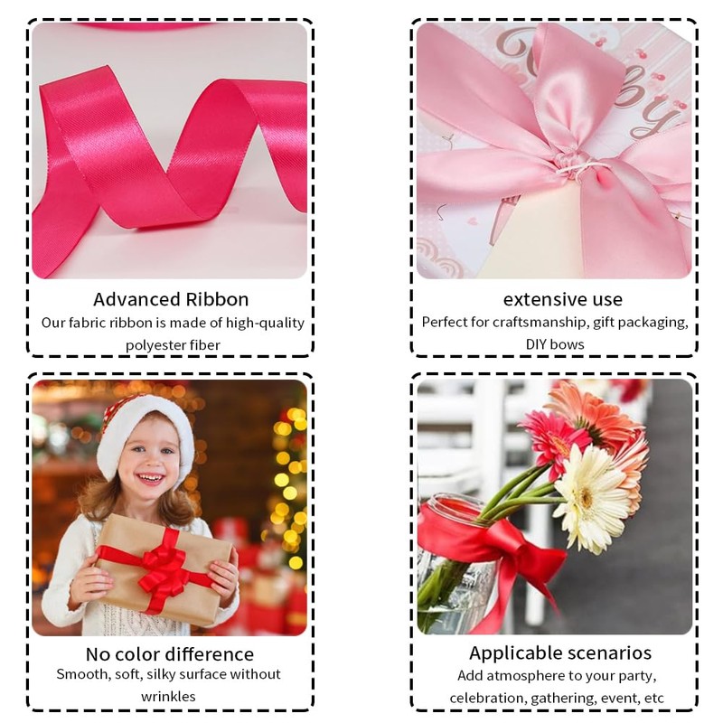 YOUYIKE 3 Pieces 22 m Pink Satin Ribbon, 25mm Wide