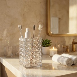 2 Pack Acrylic Toothbrush Holder, Clear Diamond Faceted Cup for Bathroom Vanity