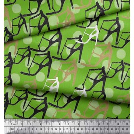 Soimoi Green Rayon Fabric Dot & High Heels Women Fabric Prints By metre 56 Inch Wide