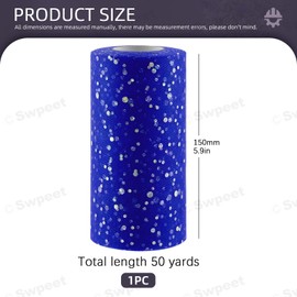 Swpeet 6 Inch by 50 Yards Royal Blue Glitter Tulle Fabric Roll, Fabric Spool Sparkling Tulle Ribbon, Netting Polyester Spool for DIY Birthday Party Wedding Decorations Christmas Craft Supplies