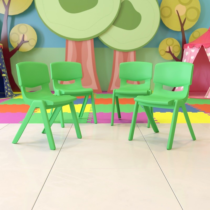 Flash Furniture 4 Pack Green Plastic Stackable School Chair with