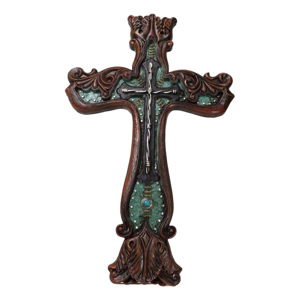 Ebros Gift Rustic Western Faux Wood Carving Botanica Floral Scroll