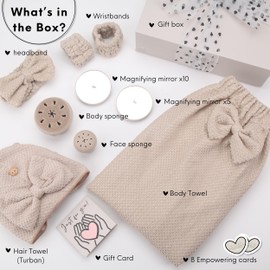 Happy Lolli Power Shower Set: Luxury Bath Accessories for Women & Girls - Includes Body & Hair Towel, Wrist Bands, Headband, Face Sponge, and More - Empower Your Routine (Fresh in Beige)