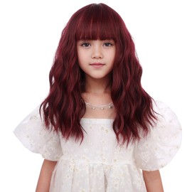 DUDUWIG Kids Wine Red Wig Child Short Wine Red Wavy Curly Wig with Bangs Synthetic Cosplay Hair Wig for kids Children