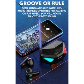 eDealz Bluetooth Wireless 5.2 Sweatproof Gaming Earbud Headphones with Microphone, RGB LED Rechargeable 24hr Charging Case Powerful Surround Stereo Bass Low Latency and Passive Noise Cancelling