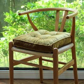 vctops Soft Velvet Chair Pads with Ties Comfy Solid Seat Cushion for Dining Chairs, Office Chairs, Hardwood Floors (Gold Yellow, 16"x16")