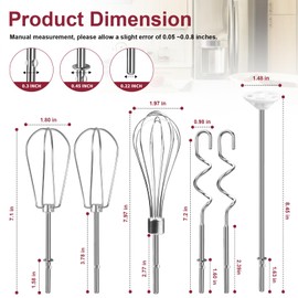 Hand Mixer Attachments Beater, Whisk, Blending Rod and Dough Hooks, Stainless Steel Hand Mixer Accessories Compatible with Kitchenaid Hand Mixers KHM3 KHM5 KHM7 KHM9, Set of 6