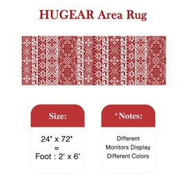 HUGEAR Christmas Vintage Area Rug 2x6 Runner Rugs Machine Washable Hallway Rugs Low Pile Carpet Red/White Non-Slip Indoor Door Mat Retro Carpet for Bedroom Kitchen Entryway Bathroom Living Room