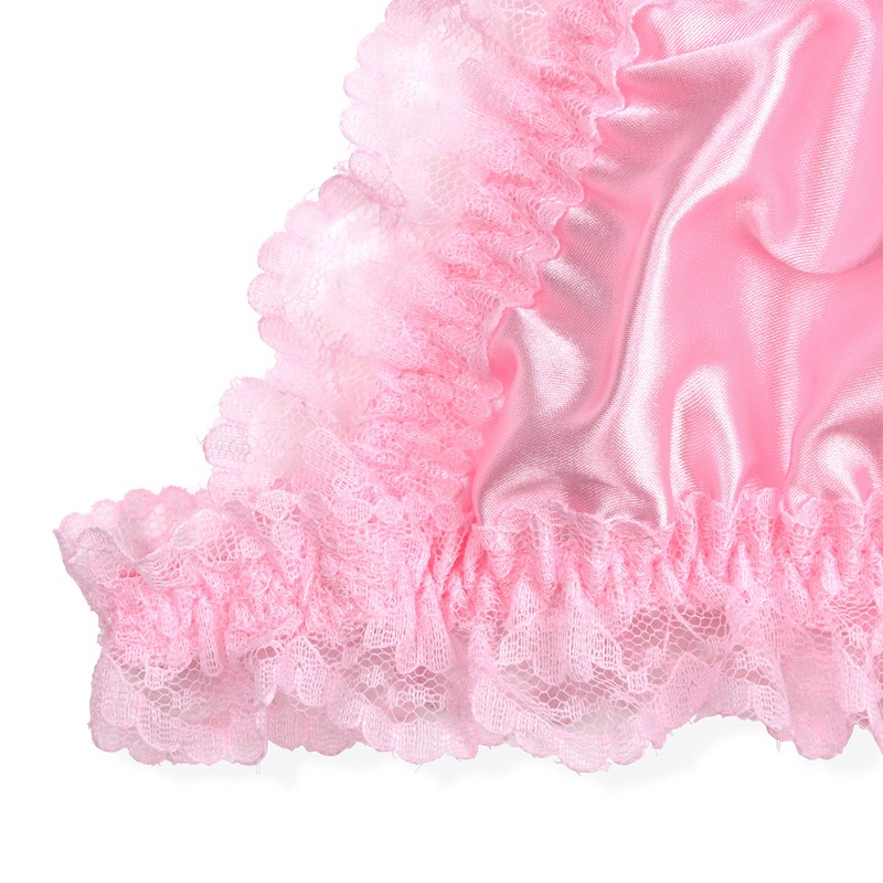 Satini Sissy Frilly Lace Fitted Satin Bralette (Baby Pink, L)