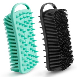 Silicone Body Scrubber, 2 in 1 Soft Silicone Loofah 2 Pack Exfoliating Body Scrubber Loofah for Women Men, Body Scrubber Shower Bath Shampoo Brush with Loop for Sensitive Skin Lather Well,Black &Green