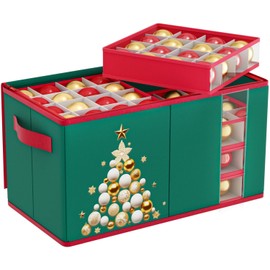 BSHSPX Large Christmas Ornament Storage with 8 Adjustable Trays Christmas Ornament Organizer Storage Box with Dividers Green Xmas Ornaments Storage for Holiday Decor Storage Box Fits 128 Ornaments
