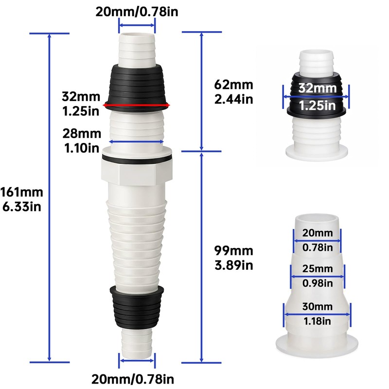 QruiLanTu Universal Drain Pipe Connector,Washing Machine Drain Hose Extension Fitting,with