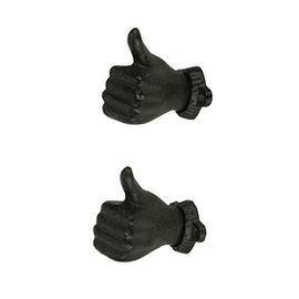 Chesapeake Bay Brown Cast Iron Thumbs Up Hand Decorative Wall Hooks Set of 2