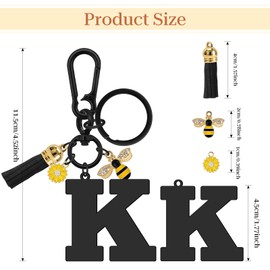 Baipilu Black Initial Letter Keychain Gift for Women Girls Cute Stainless Steel Keyring Initial Keychain Gifts for Men Letter Keyring for Handbag Backpack (K)