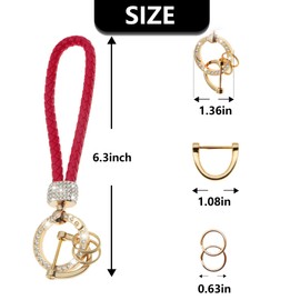 LORYVAN Diamond-Studded Key Chains, Woven Lanyard Hand Wrist Key Chain for Men and Women with Bling Rhinestones Metal Round Clip Strap Compatible with All Car Keys Family Keys (Red)