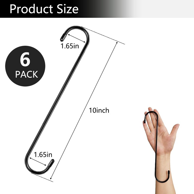 Belit 6 Pack Extra Large S Hooks, 10 inch Heavy