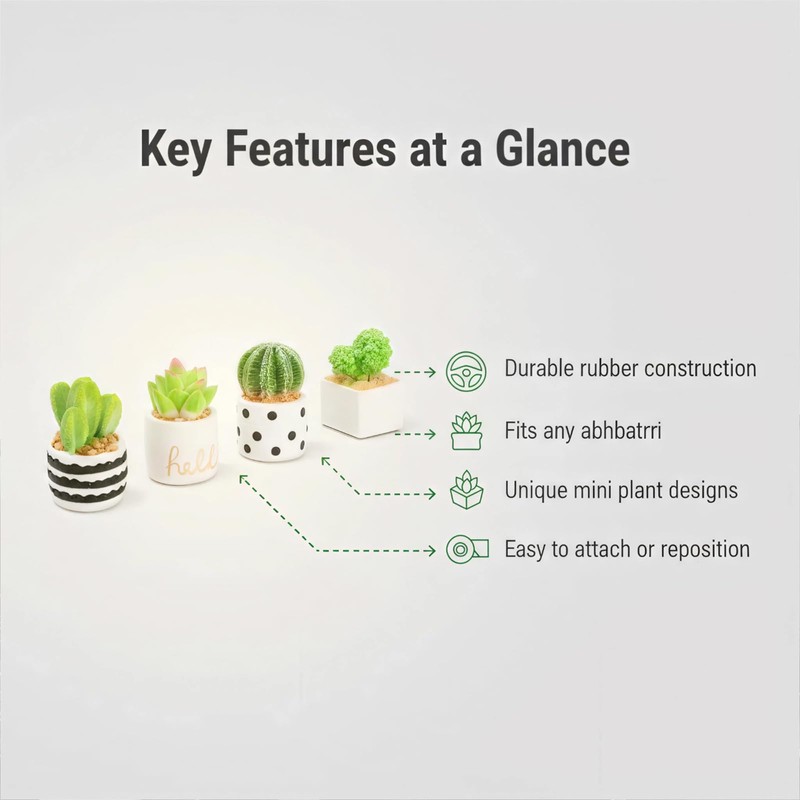 Mini Plants for Car Dashboard Decor, 4-Pack