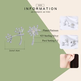 NewL Exquisite 925 Sterling Silver Dandelion Blooming Love Stud Earrings for Women Silver Jewelry Silver, Silver, Cubic Zirconia