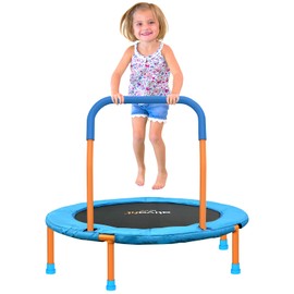 Ativafit 36inch Mini Toddler Trampoline for Kids Ages 1-6 Indoor Outdoor Folding Small Rebounder Trampoline with Foam Handle Safety Padded Cover Fun for Kids (Orange and Green)