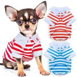 2 Pieces Dog Shirts for Small Dogs Boy Girl Stripe Dog Clothes Spring Summer Chihuahua Yorkie Clothes Soft Pet T-Shirt Extra Small Dog Clothes Puppy Kitten Clothes (Small, Stripe)