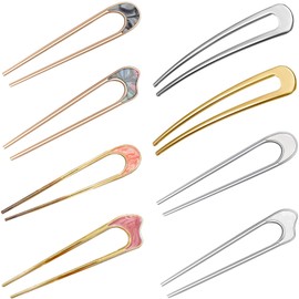8Pcs U Shaped Hair Pins, NIANAN French Hair Forks Metal Hair Clips Silver Gold Hair Sticks for Women Girls Hair Buns Hair Chignon