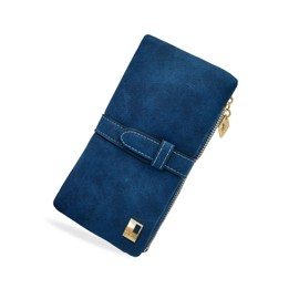 FuninCrea Women's Purses, PU Leather Long Women's Purse, Bifold Purse, Women's Large Purse with Zip Pocket and Multiple Slots for Work, Travel, blue, Modern