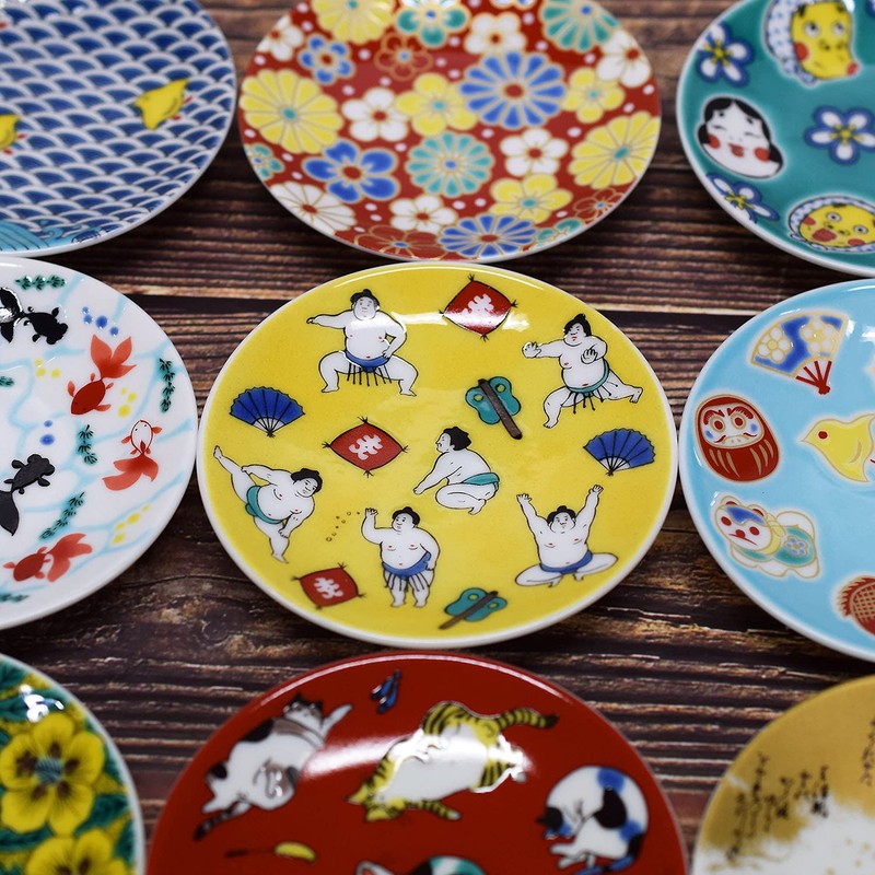 Stylish Kutani Ware Plate, Auspicious Bean Plate, Sumo Wrestling Ceramic,