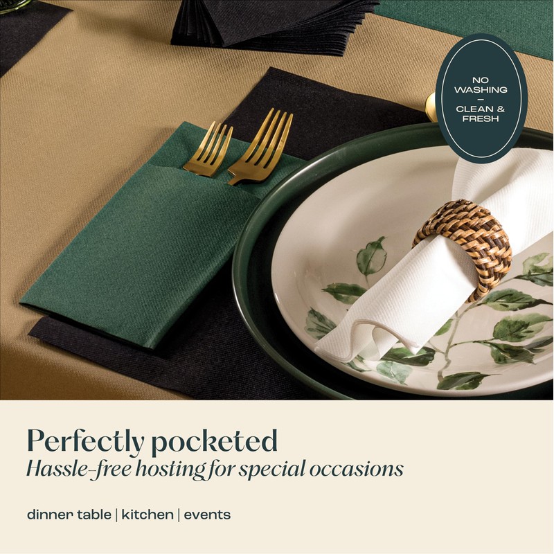 50-Pack Disposable Linen-Feel Dinner Napkins With Built-in Flatware Pocket, YELLOW
