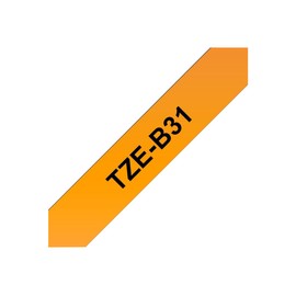 BROTHER, TZe-B31 Labelling Tape Cassette, Black on Fluorescent Orange, 12 mm (W) x 5 m (L), Laminated, Brother Genuine Supplies