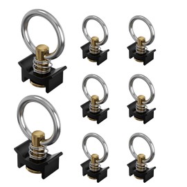 vandrabase 8 Pack L Track Tie Down O Ring, Single Stud L-Track Fitting with Aluminum Keeper, 4000LBS Capacity L Track Accessories for Trailer or Truck Bed Cargo Control – Black Gold