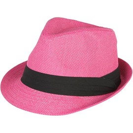 Ashen Fane Classic Pleated Hat Band Straw Fedora Unisex Hat, Fuchsia