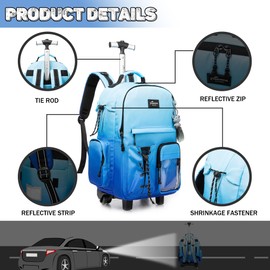 Oruiji Rolling Backpack for Girls Backpack with Wheels for Teens Boys Kids Rolling Backpack for Travel School Backpack with Wheels for Teens with Lunch Box