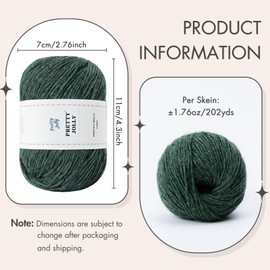 Pretty Jolly Soft Merino Wool Yarn 3 Balls Soft and Warm Finger Weight Wool Yarn for Crochet and Knitting Total 150g/555m (Green)