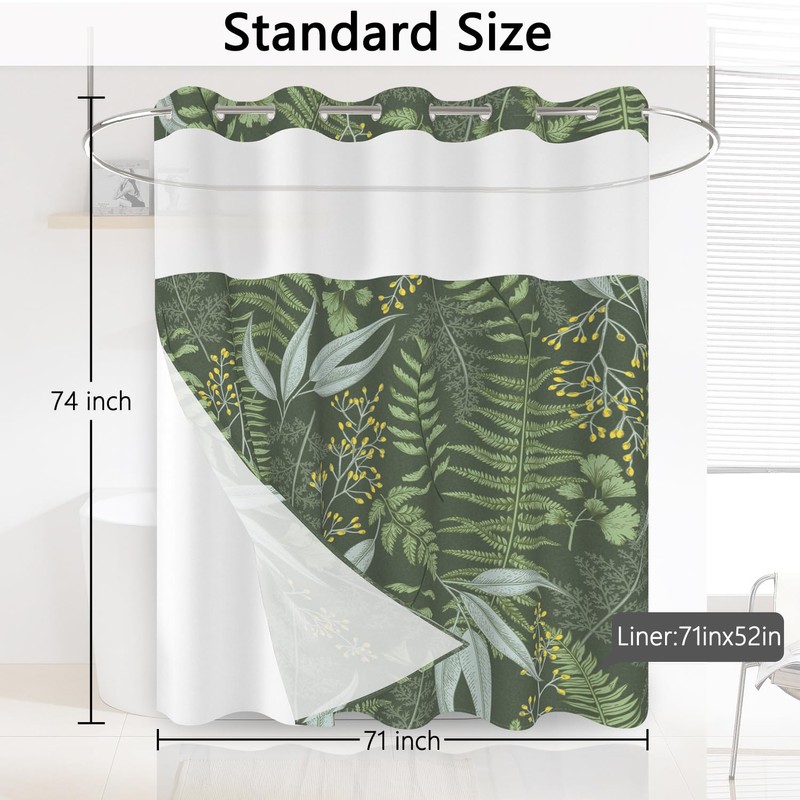Xiazhilaio No Hook Plant Shower Curtain with Snap in Liner,